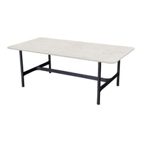 Light gray tabletop with subtle veining, matte finish, supported by a sleek black metal frame.