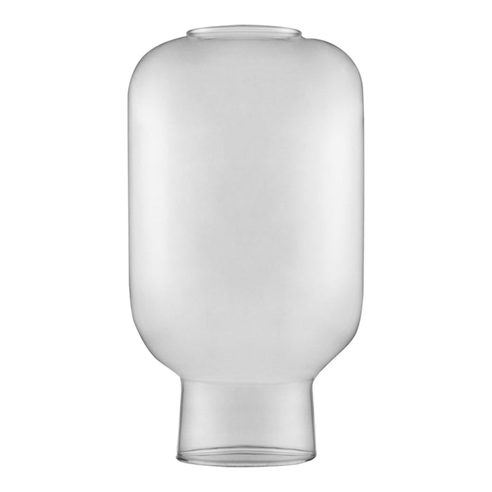 Transparent frosted glass vase with a smooth, rounded shape and subtle curved details. Perfect for minimalist decor.
