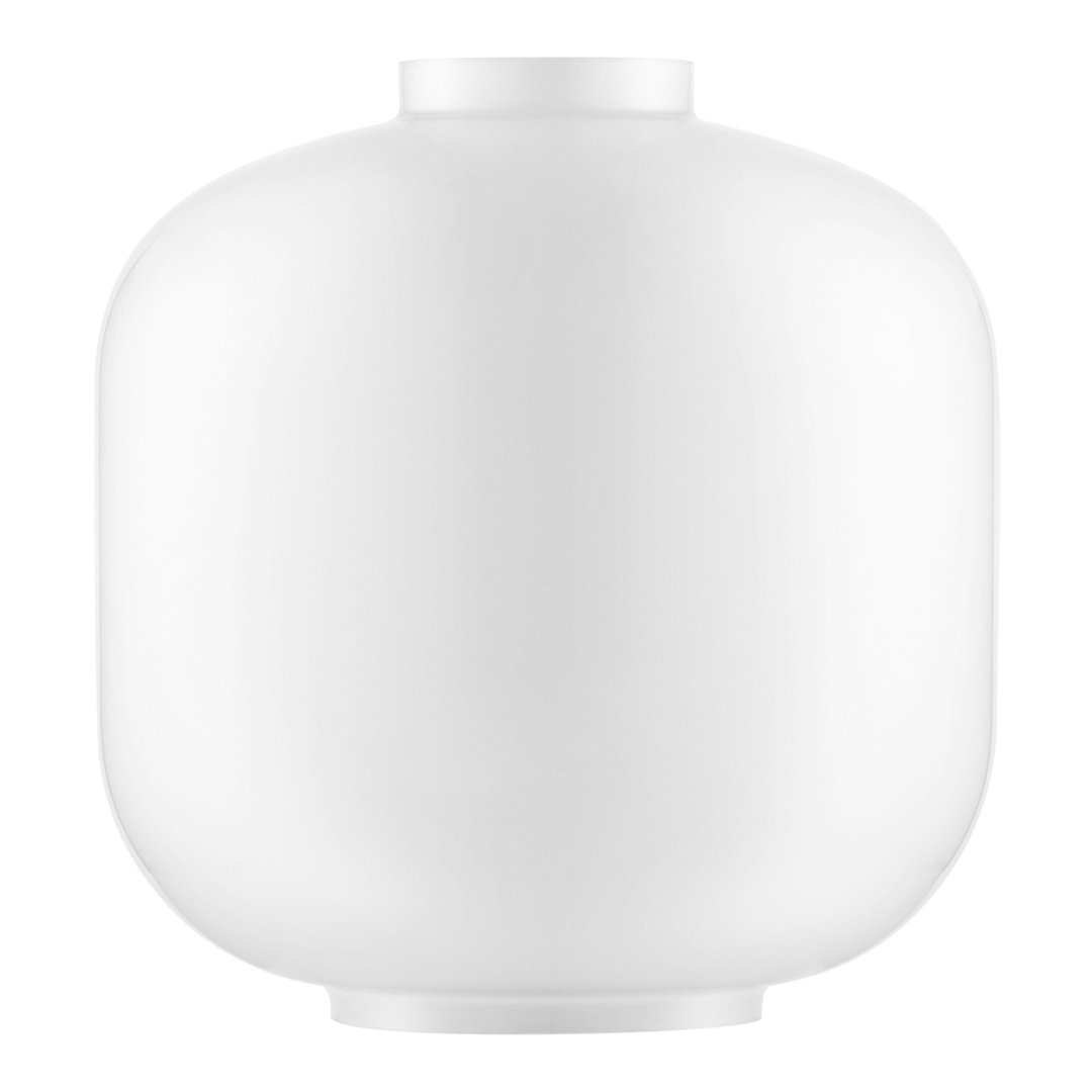 Round white ceramic vase with a smooth, glossy finish and minimalist design. Perfect for modern decor.