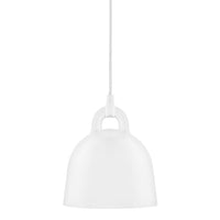 White pendant lamp with a smooth, curved shape and a minimalist design, ideal for modern decor.