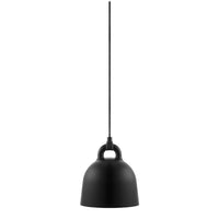 Black pendant lamp with a smooth, matte finish and minimalist design, perfect for modern decor.