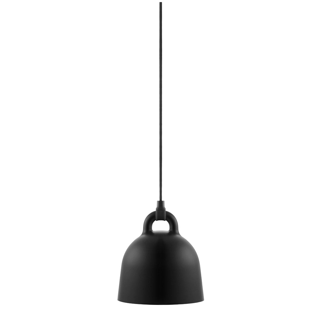 Black pendant lamp with a smooth, matte finish and minimalist design, perfect for modern decor.