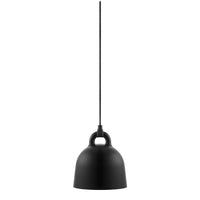 Black pendant lamp with a smooth, matte finish and minimalist design, perfect for modern decor.