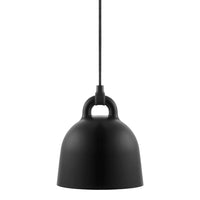 Matte black pendant lamp with a sleek, minimalist design and a smooth, curved pattern. Perfect for modern decor.