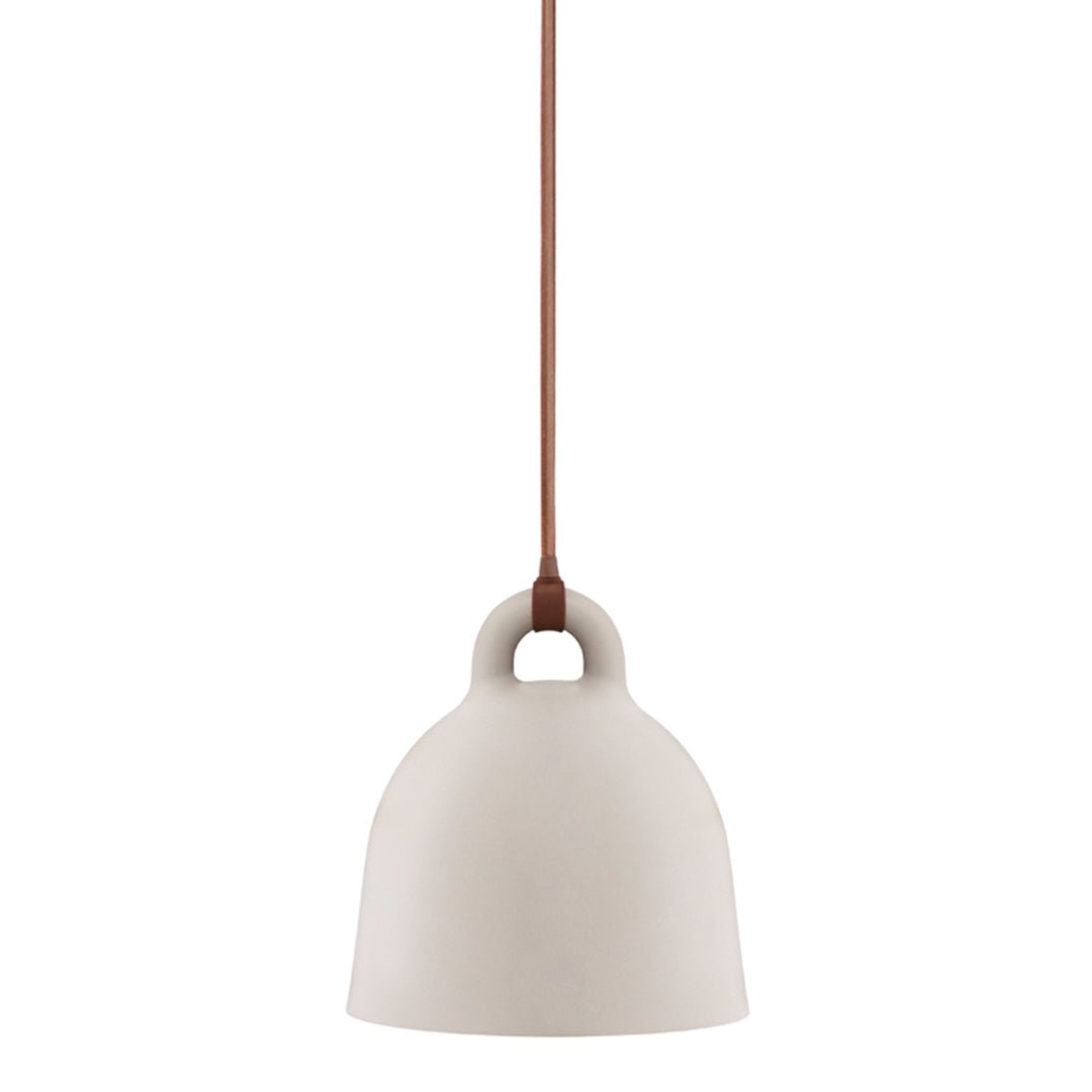 "Smooth white ceramic pendant lamp with a minimalist design and brown cord."
