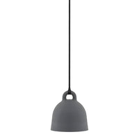 Matte gray pendant lamp with a sleek design and black hanging cord, perfect for modern interiors.