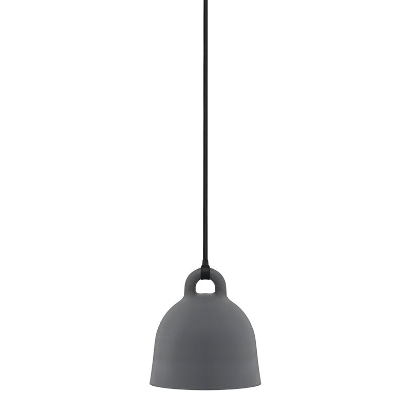 Matte gray pendant lamp with a sleek design and black hanging cord, perfect for modern interiors.