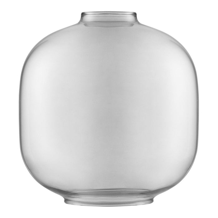 Clear, round glass vase with a smooth, minimalist design and no patterns, ideal for modern decor.