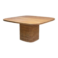 Natural wood table with a smooth, light brown finish and vertical striping on the base, offering a modern design.