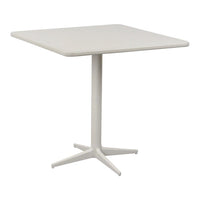Square white table with a sleek design and smooth finish, ideal for modern dining or workspace settings.