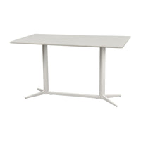 Stylish white rectangular table with a smooth surface and sleek metallic legs for a modern look.