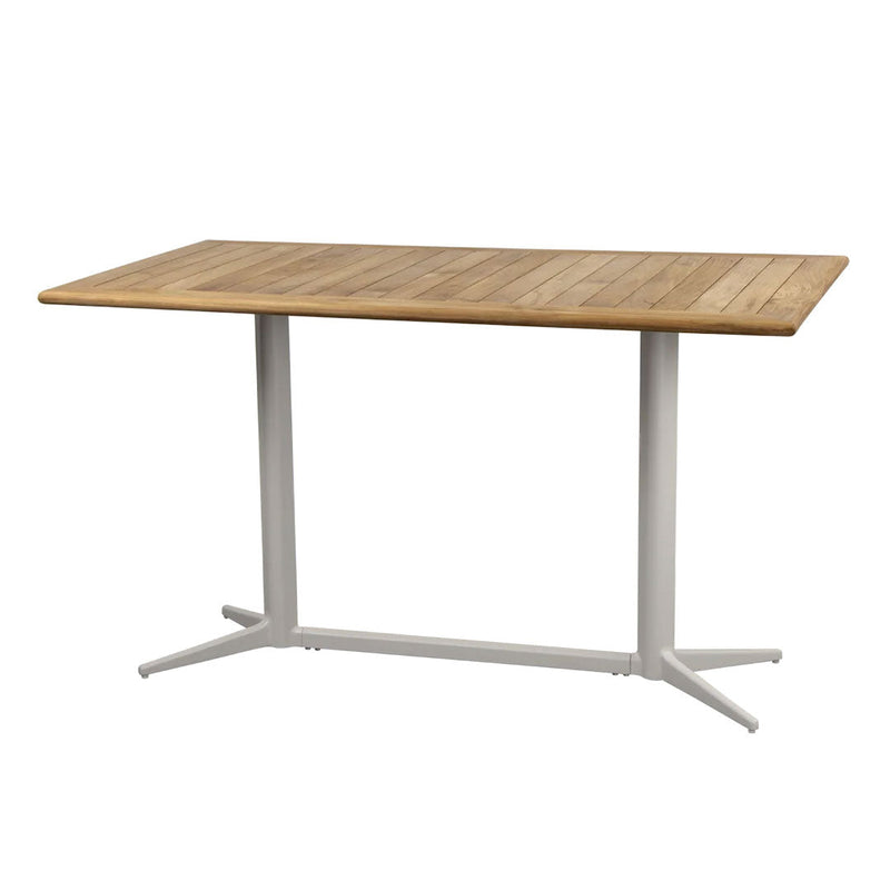 Natural wood tabletop with a light brown finish and sleek white metal legs, creating a modern, minimalist look.