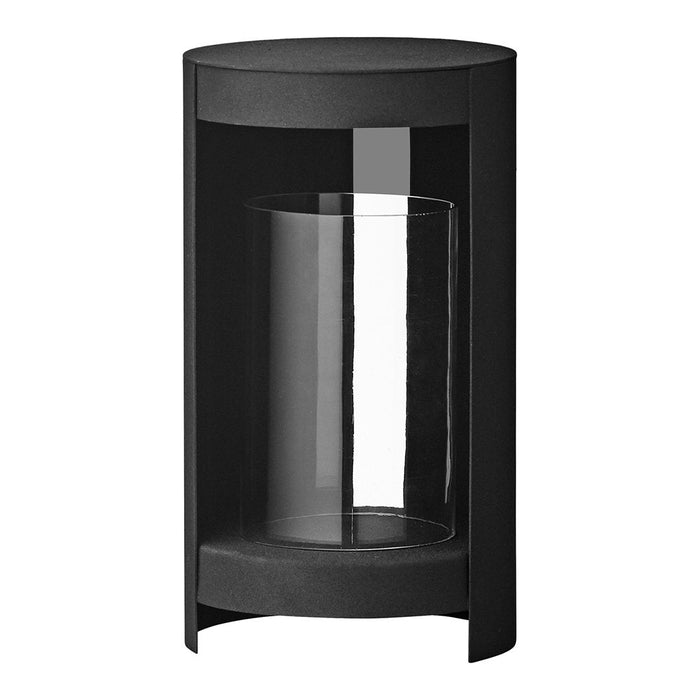 Black cylindrical holder with a transparent glass insert, featuring a sleek, modern design. Perfect for minimalistic decor.