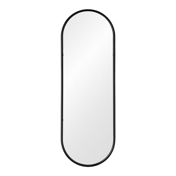 Sleek black-framed oval mirror with a minimalist design and smooth reflective surface. Perfect for modern decor.