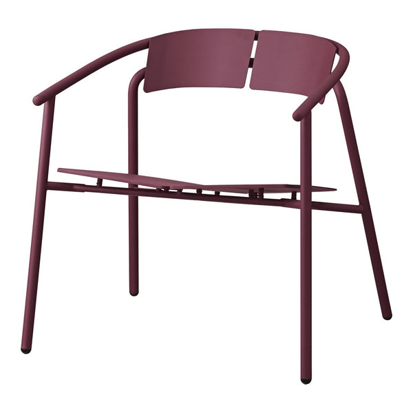 Burgundy metal chair with sleek, modern design and open patterns for a stylish touch to any space.