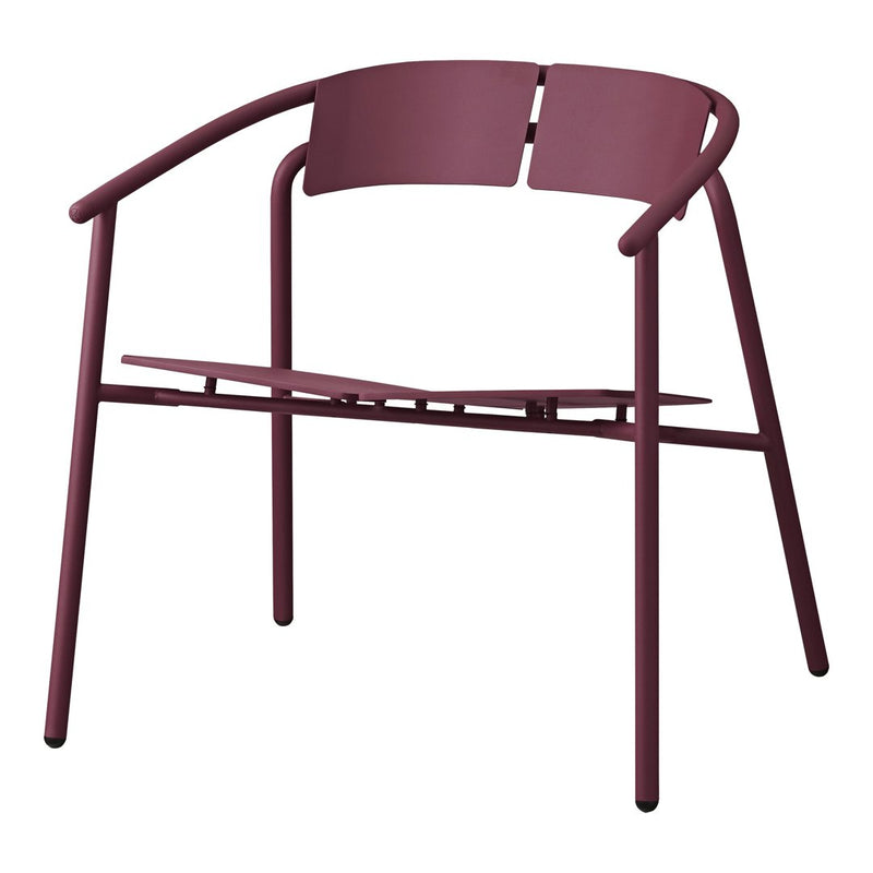 Burgundy metal chair with sleek, modern design and open patterns for a stylish touch to any space.