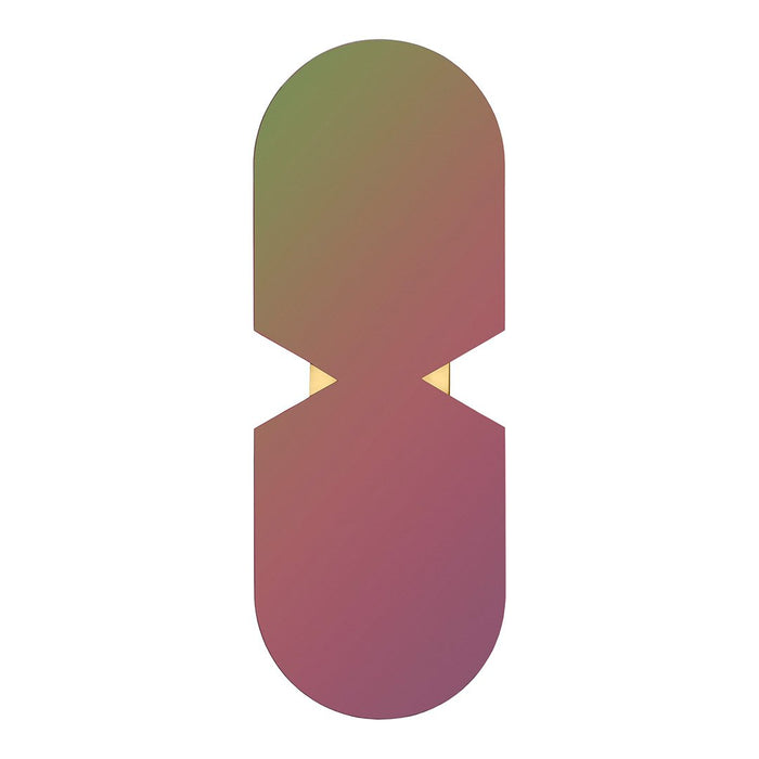 Gradient skateboard deck featuring smooth transitions of green, purple, and gold colors. Modern, minimalistic design.
