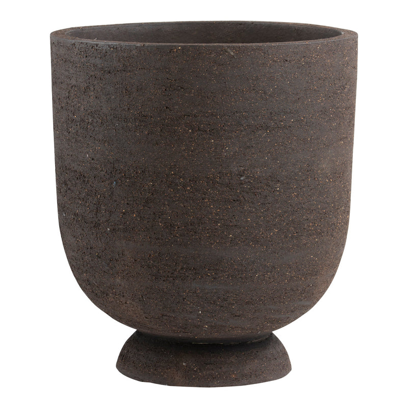 Dark brown textured planter with a smooth, rounded shape and subtle speckles, perfect for enhancing any decor.