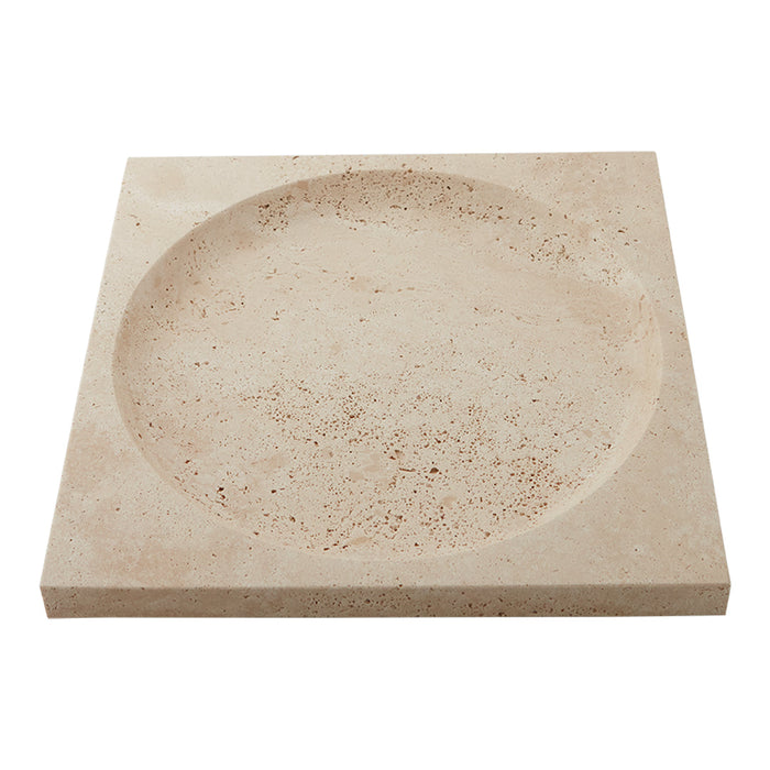Beige square plate with a smooth, textured surface and subtle speckled pattern. Ideal for modern decor.