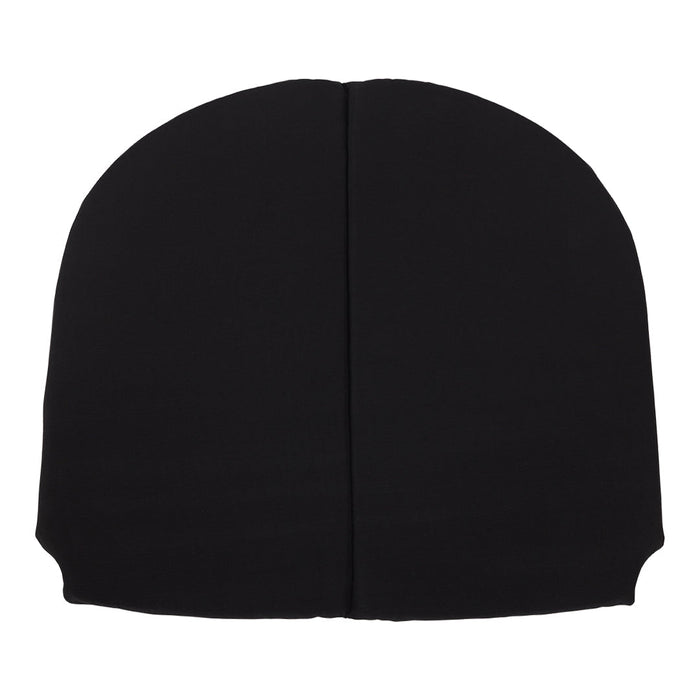 Solid black beanie hat with a smooth, seamless design. Perfect for a sleek, minimalistic look.
