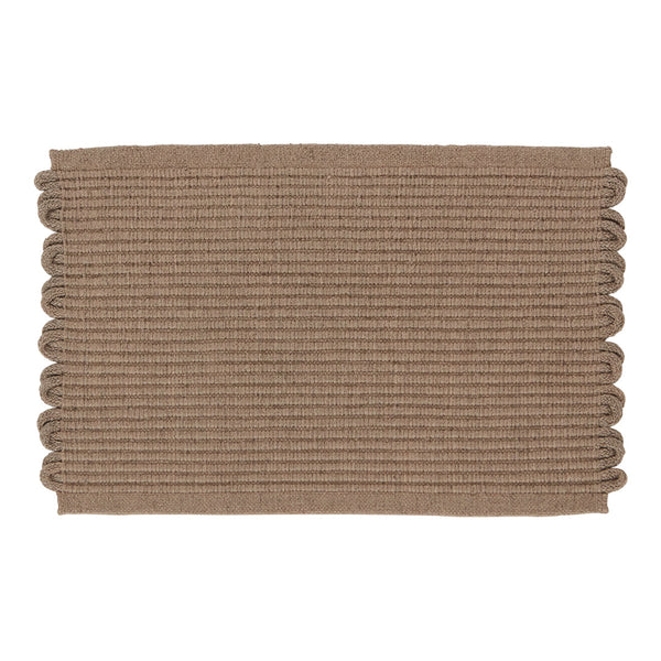 Brown striped rug with textured loops, perfect for adding warmth and style to any space.