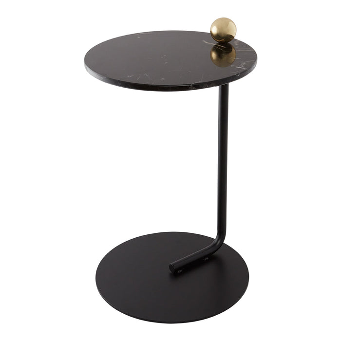Modern black marble side table with a sleek gold accent, featuring a minimalist design and smooth round surfaces.