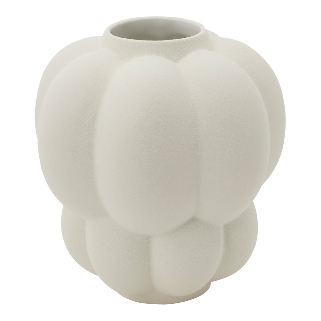 White ceramic vase with a soft, organic shape and a textured, rounded pattern, perfect for modern decor.