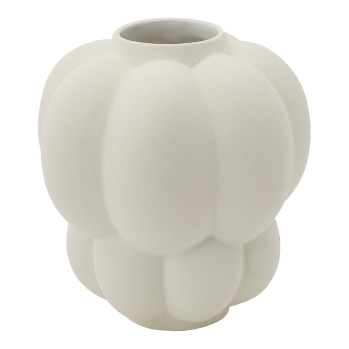 White ceramic vase with a soft, organic shape and a textured, rounded pattern, perfect for modern decor.
