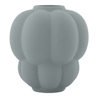 Light gray textured vase with a unique rounded, sculptural design, perfect for modern decor.