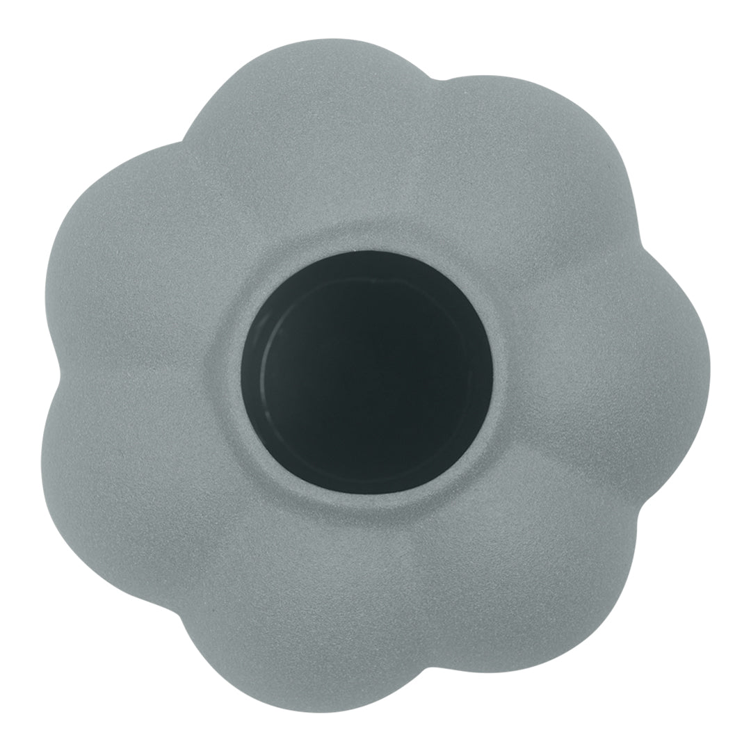 Gray flower-shaped planter with a smooth matte finish and a deep black interior. Perfect for modern decor.