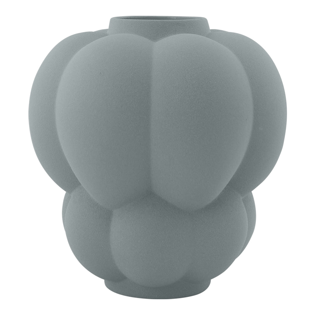 Soft grey textured vase with a round, layered, bubble-like design. Ideal for modern decor and floral arrangements.