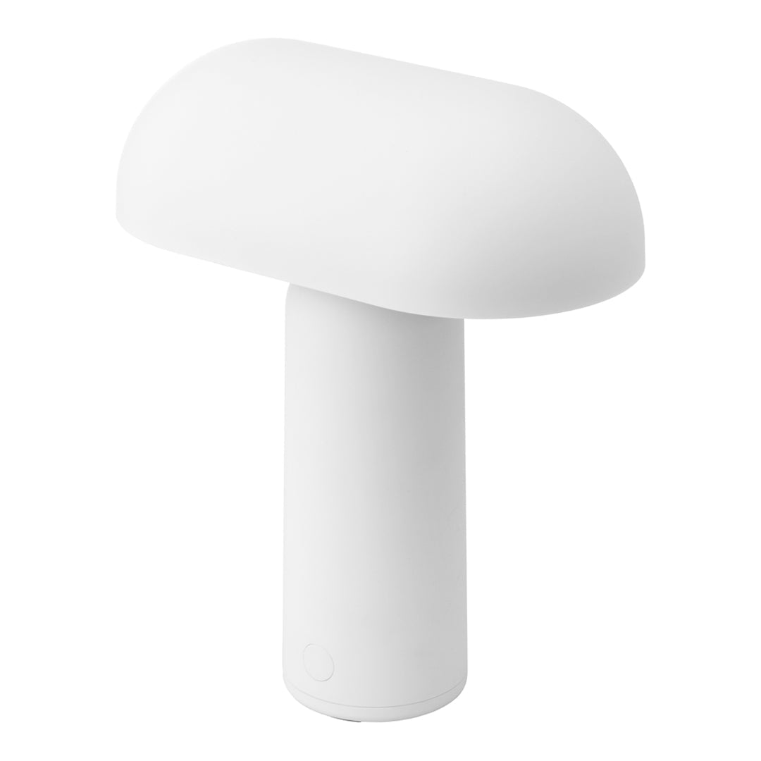 White mushroom-shaped lamp in a minimalist design with a smooth finish. Elegant and modern home lighting.