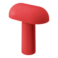 Red mushroom-shaped lamp with a smooth, matte finish and a minimalist design.