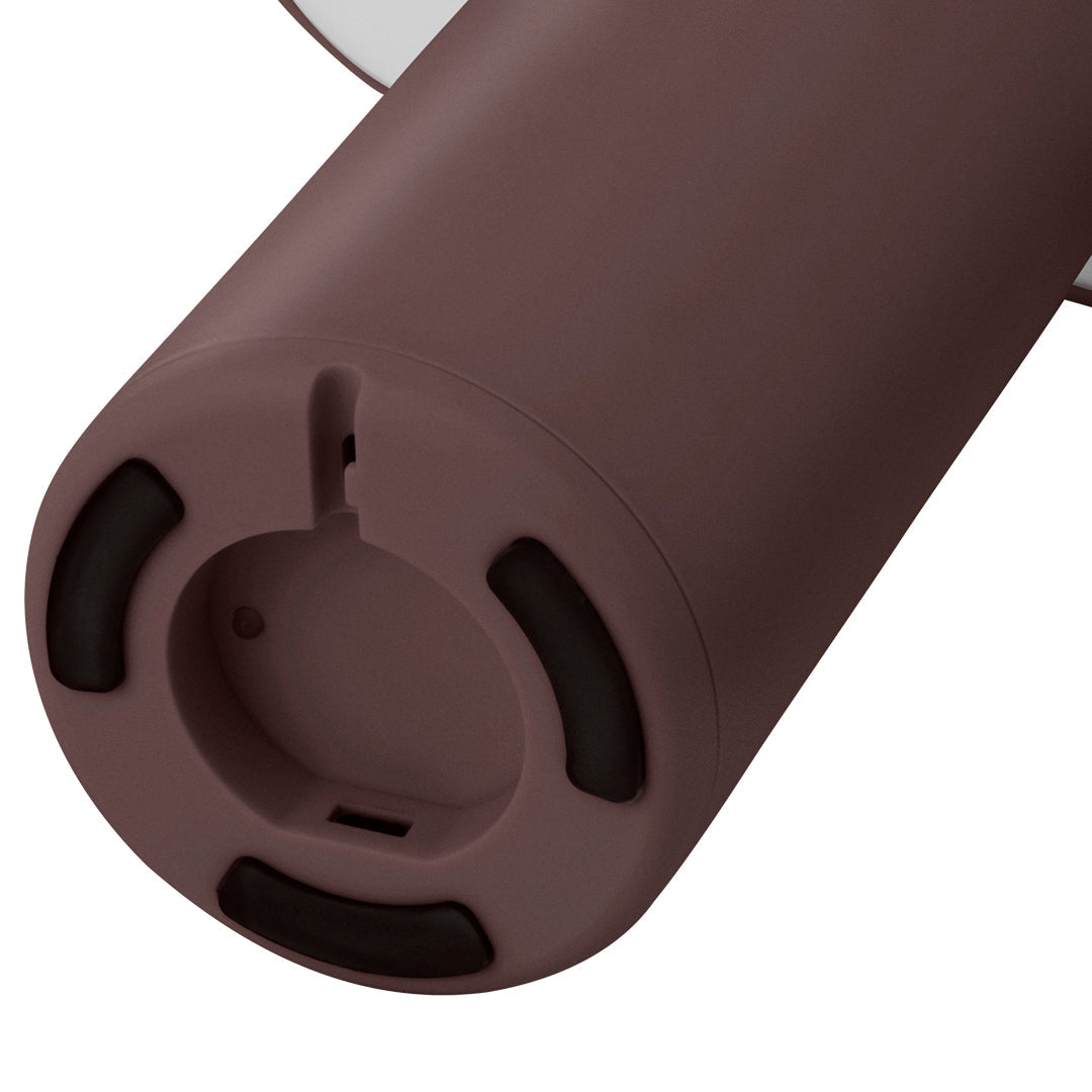 Brown cylindrical base with a smooth matte finish and dark accents. Ideal for modern home decor.