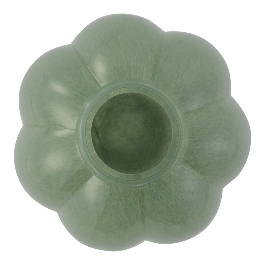 Light green flower-shaped vase with a smooth, glossy finish and subtle texture variations.