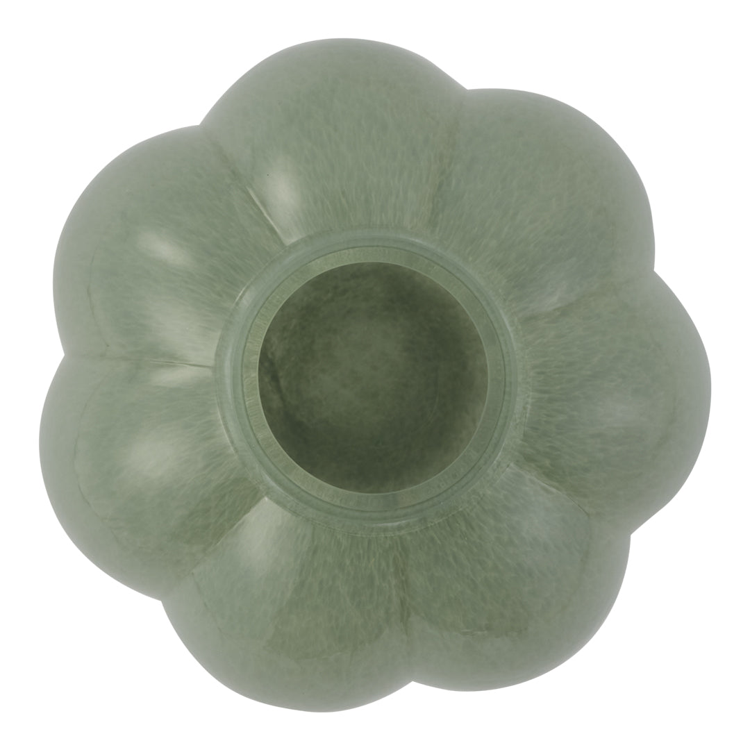 Green floral-shaped vase with a smooth finish and subtle texture, featuring a soft pastel hue.