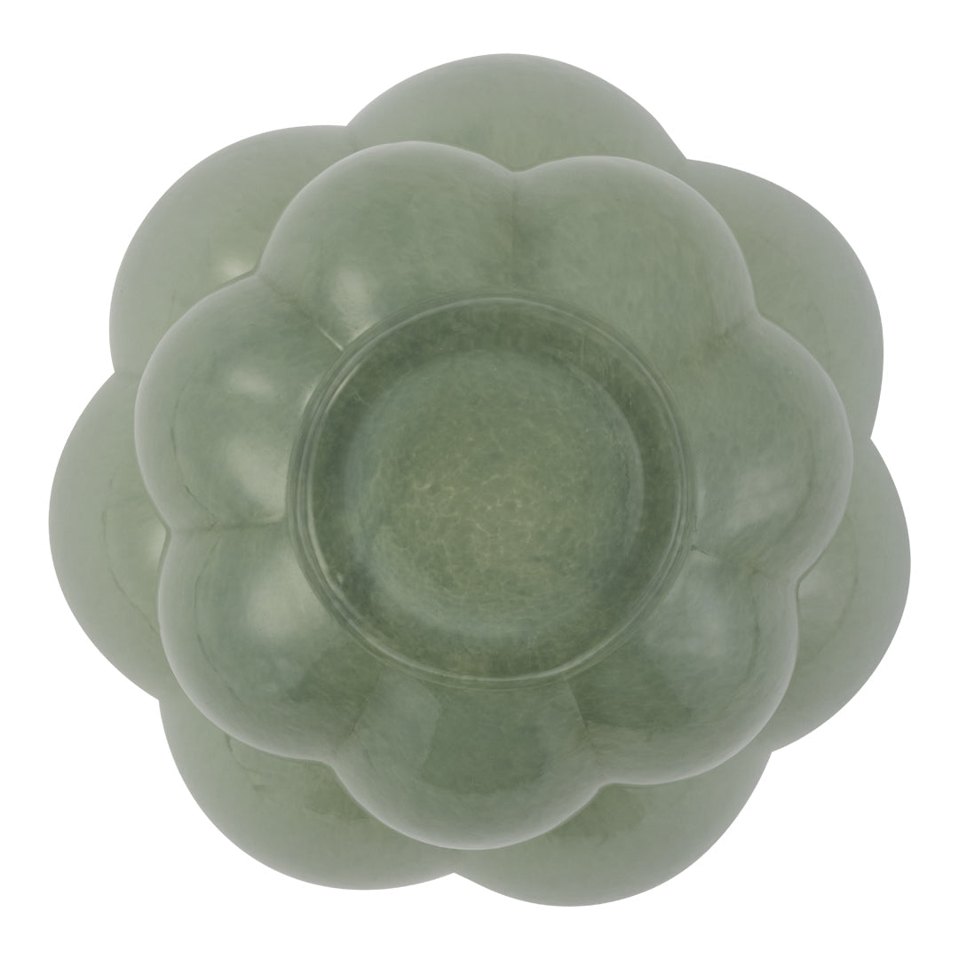 Green floral-shaped dish with a glossy finish, showcasing soft, smooth contours and a delicate pattern.