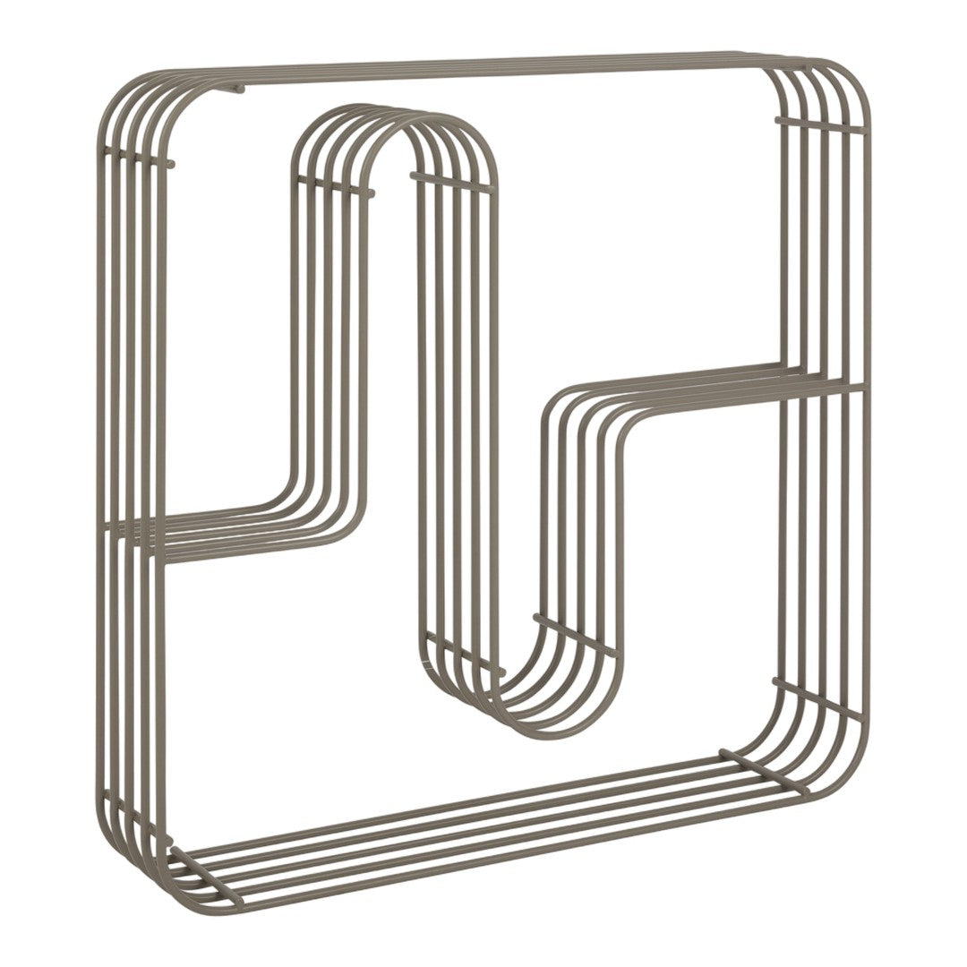 Modern geometric shelf in soft gray with clean lines and minimalist design, perfect for stylish decor.