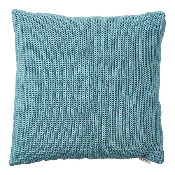 Textured teal square pillow with a knitted pattern, perfect for adding a pop of color to any room decor.