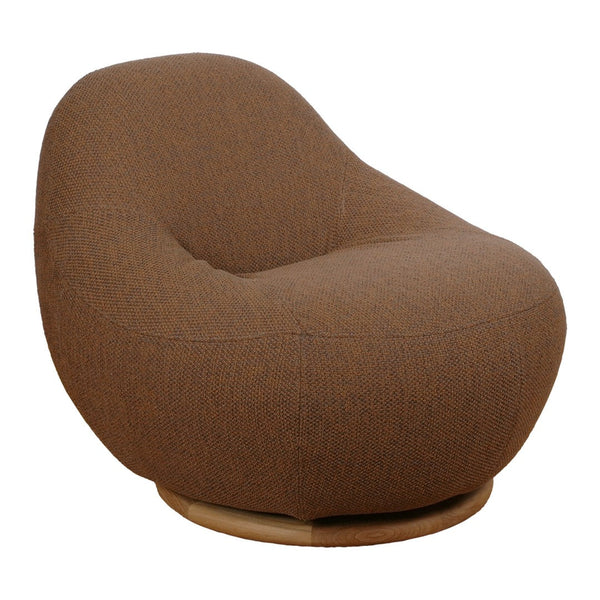 Cozy brown fabric chair with a smooth, rounded shape and subtle textured pattern, perfect for any modern space.