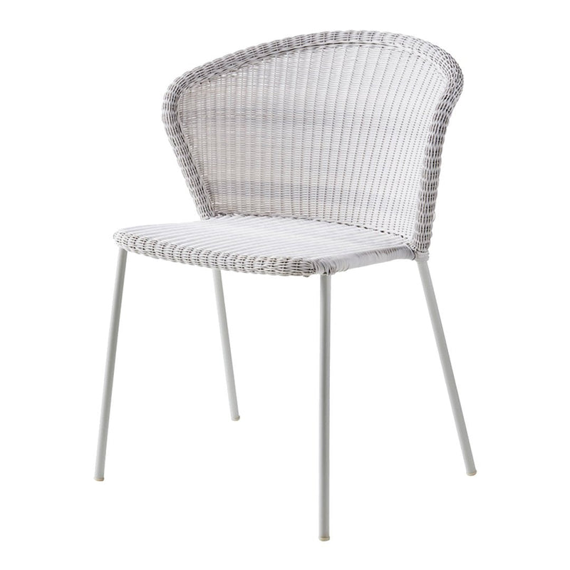 Gray woven chair with a sleek white seat, featuring a modern design and minimalistic pattern. Perfect for contemporary decor.