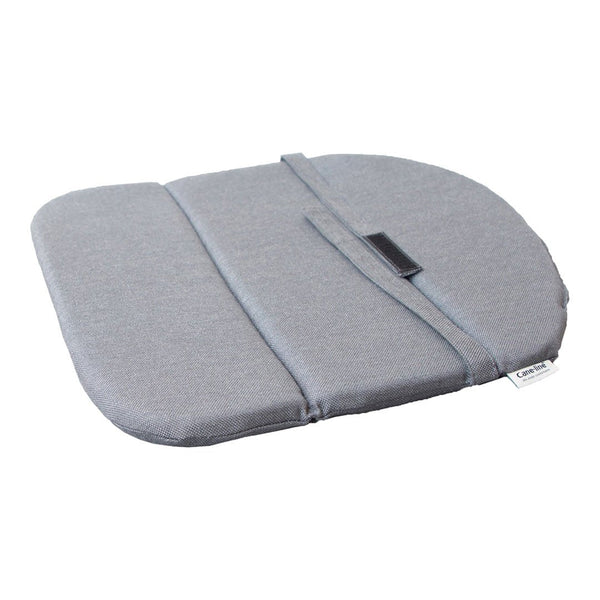 Gray padded seat cushion with a smooth texture and subtle, minimalist design. Perfect for comfort and style.