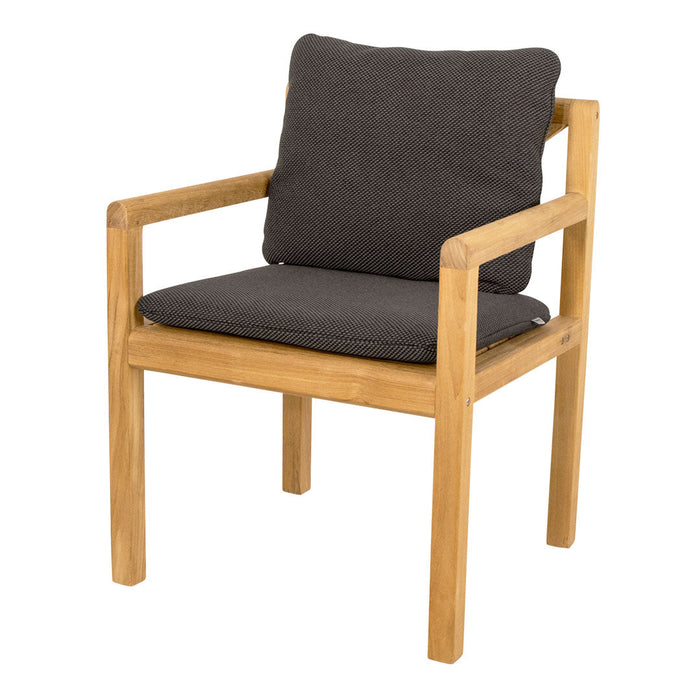 Stylish wooden chair with a natural finish and a dark gray cushion for a modern, minimalist look.