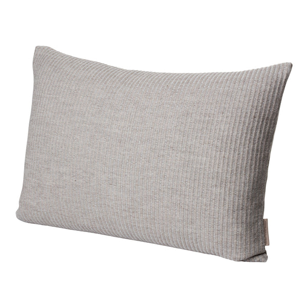 Light gray ribbed rectangular pillow with subtle texture and natural tones. Perfect for modern home decor.