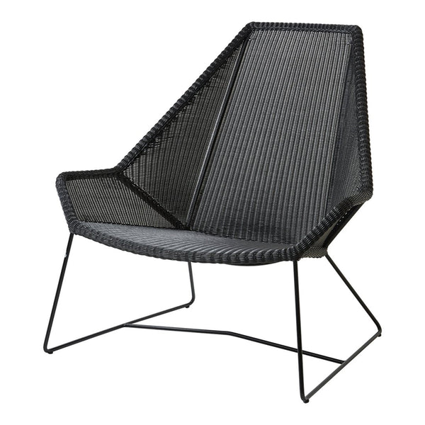 Modern black chair with a sleek, striped pattern and minimalist metal base, perfect for contemporary decor.