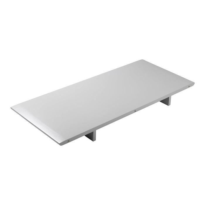 Sleek silver rectangular coffee table with a smooth surface and minimalist design.