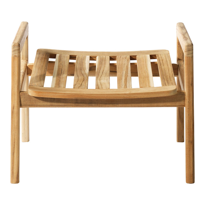 Light brown wooden chair with slatted design, showcasing natural wood grain and a minimalist aesthetic.