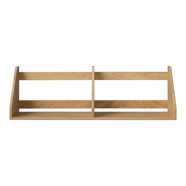 Natural wood shelf with a light oak finish, featuring smooth lines and simple, modern design.