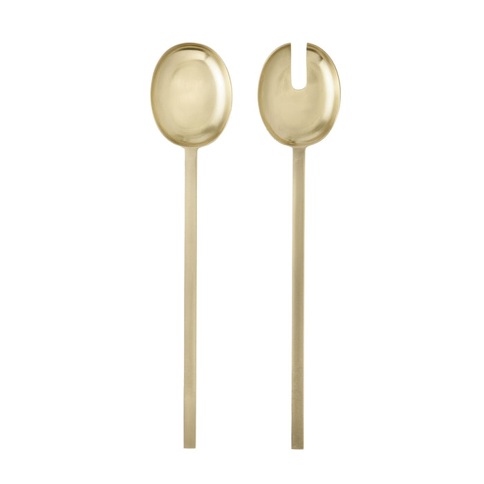 Gold serving utensils with sleek, minimalist design and smooth, glossy finish. Perfect for elegant dining.
