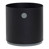 Black cylindrical planter with a smooth matte finish and a complementary grey circular accent.